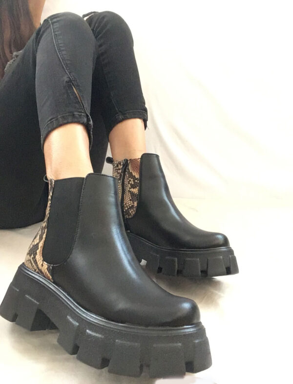 Chunky boots botas de cuero para mujer animal print
